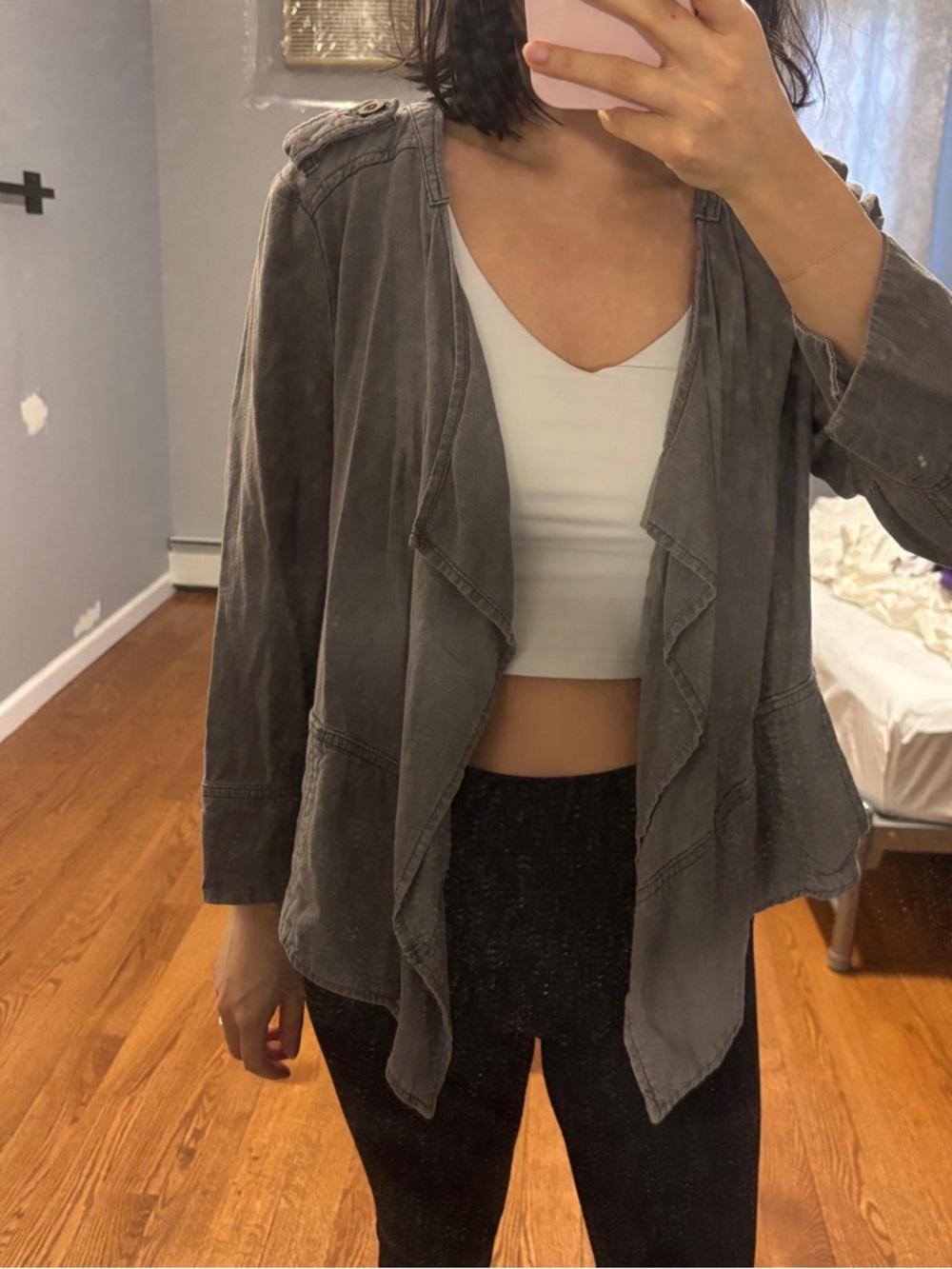 Gray Draped Open-Front Blazer